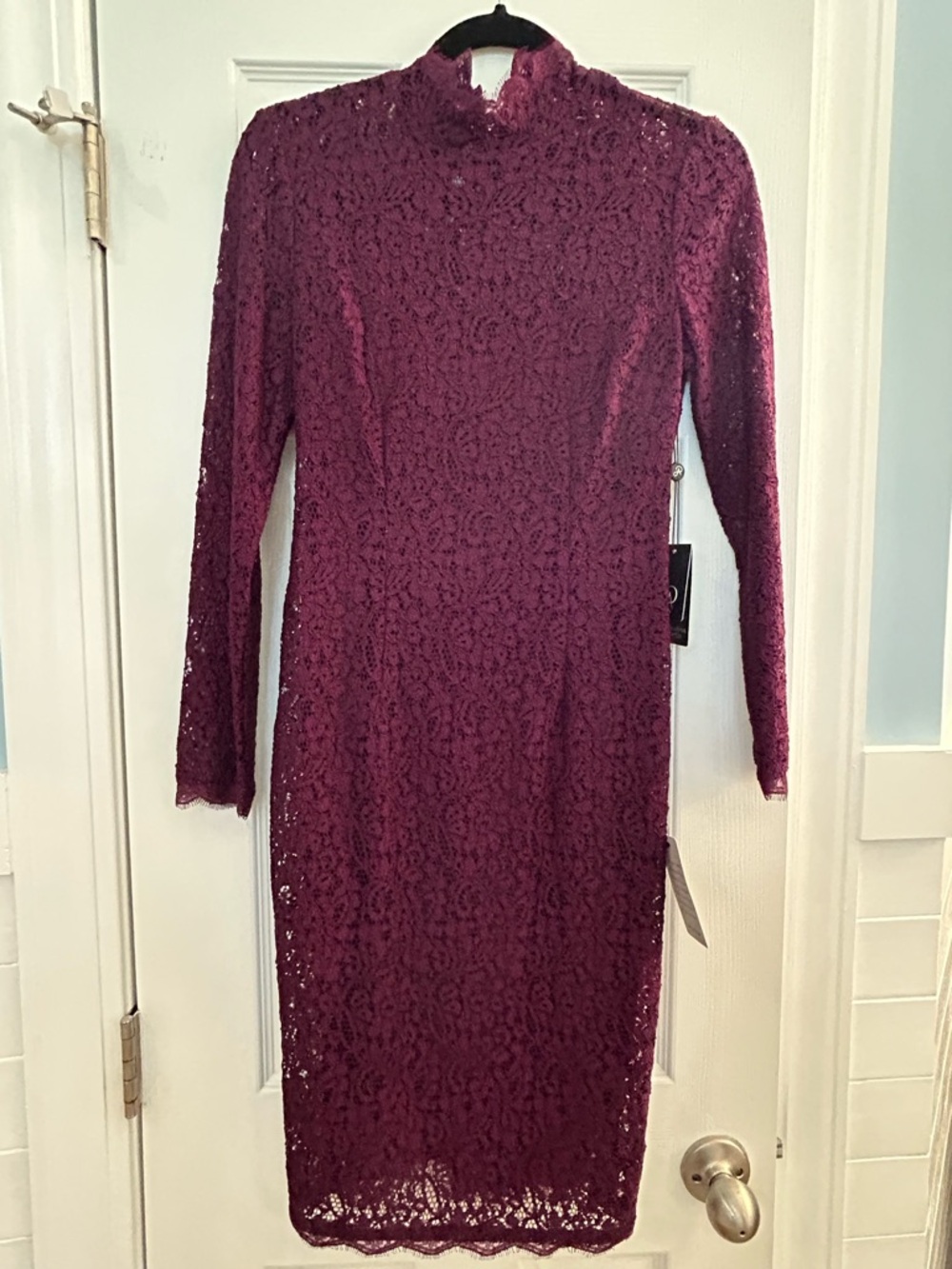 Adrianna Papell. Brand new.  Long-Sleeve Lace Sheath Dress in Burgundy